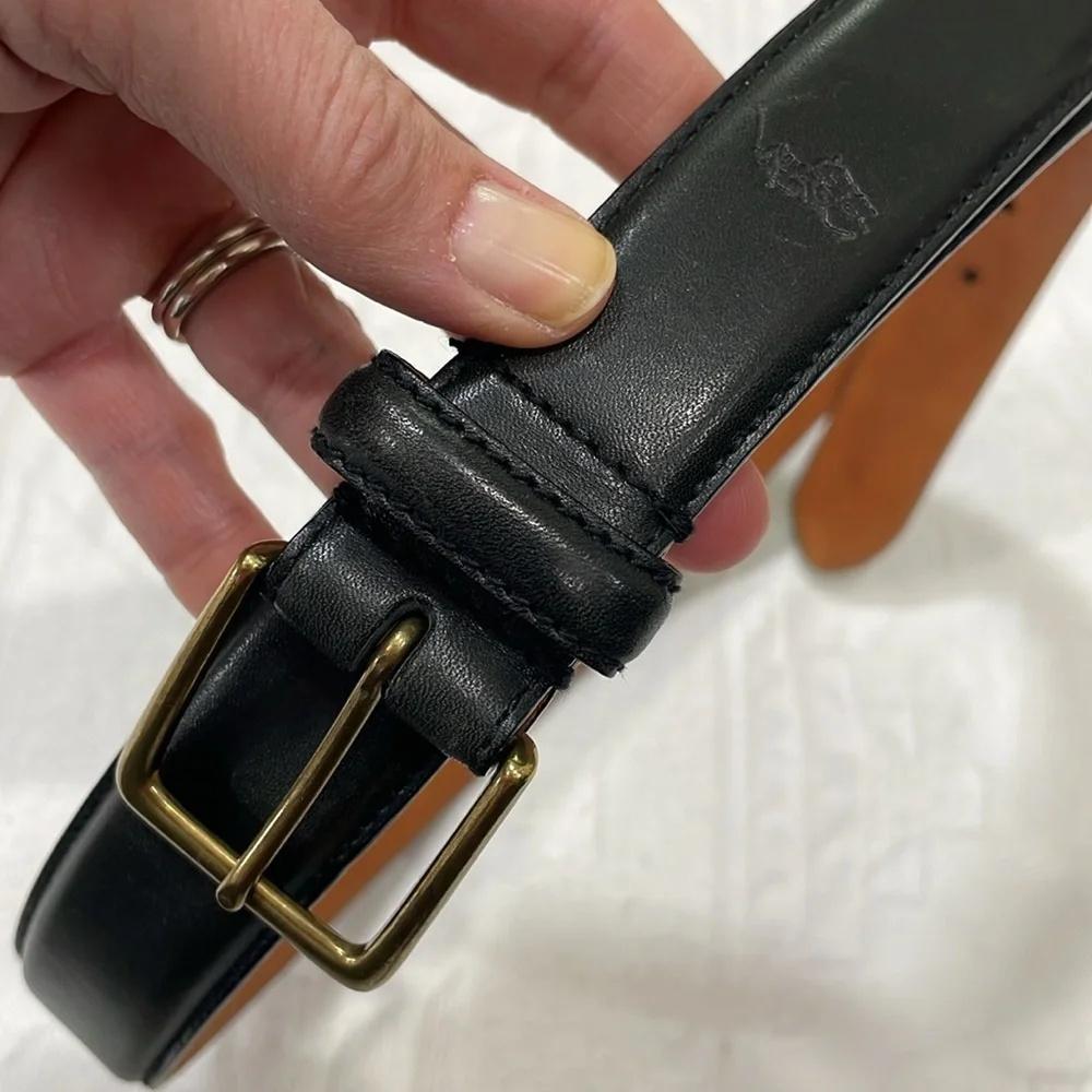 Mens Ralph Lauren Leather Dress Belt Black & Brown Brushed Gold Buckle Size 38